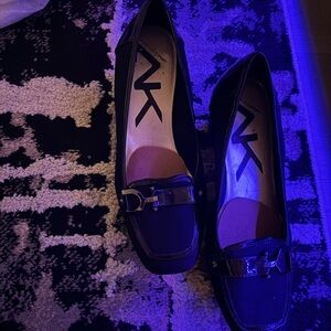 Anne Klein Black Loafers with Silver Buckle